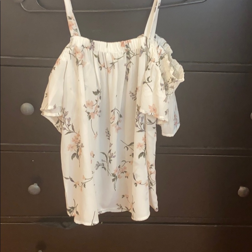 Flower print off the shoulder shirt